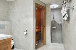 Free toiletries, hair dryer, bidet, towels