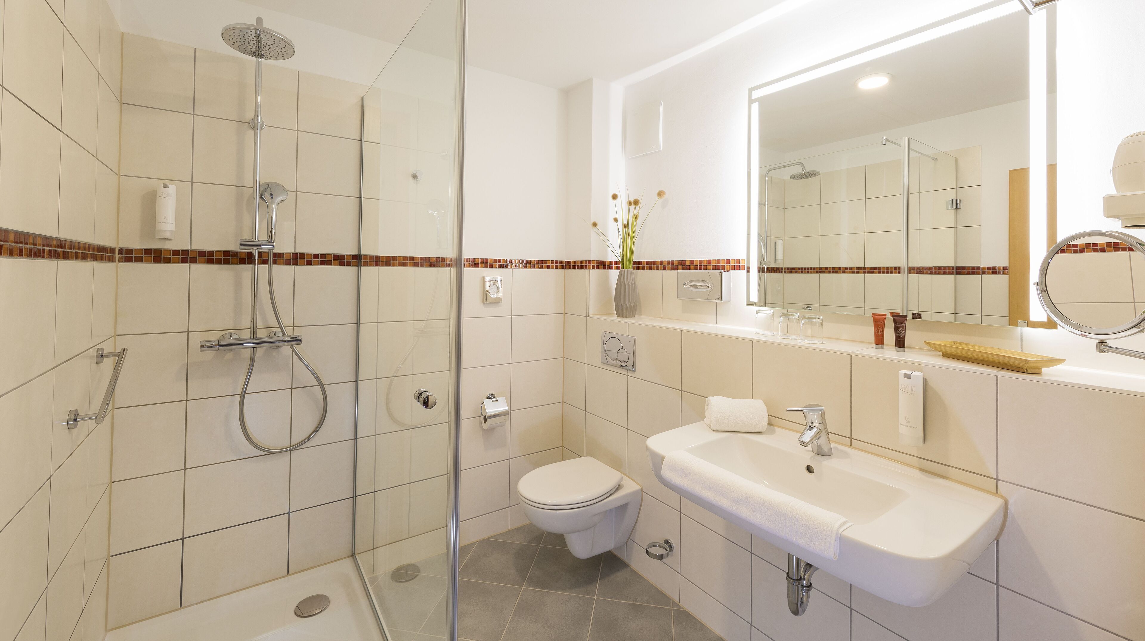 free toiletries, hair dryer, towels