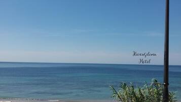 On the beach, beach umbrellas, beach towels