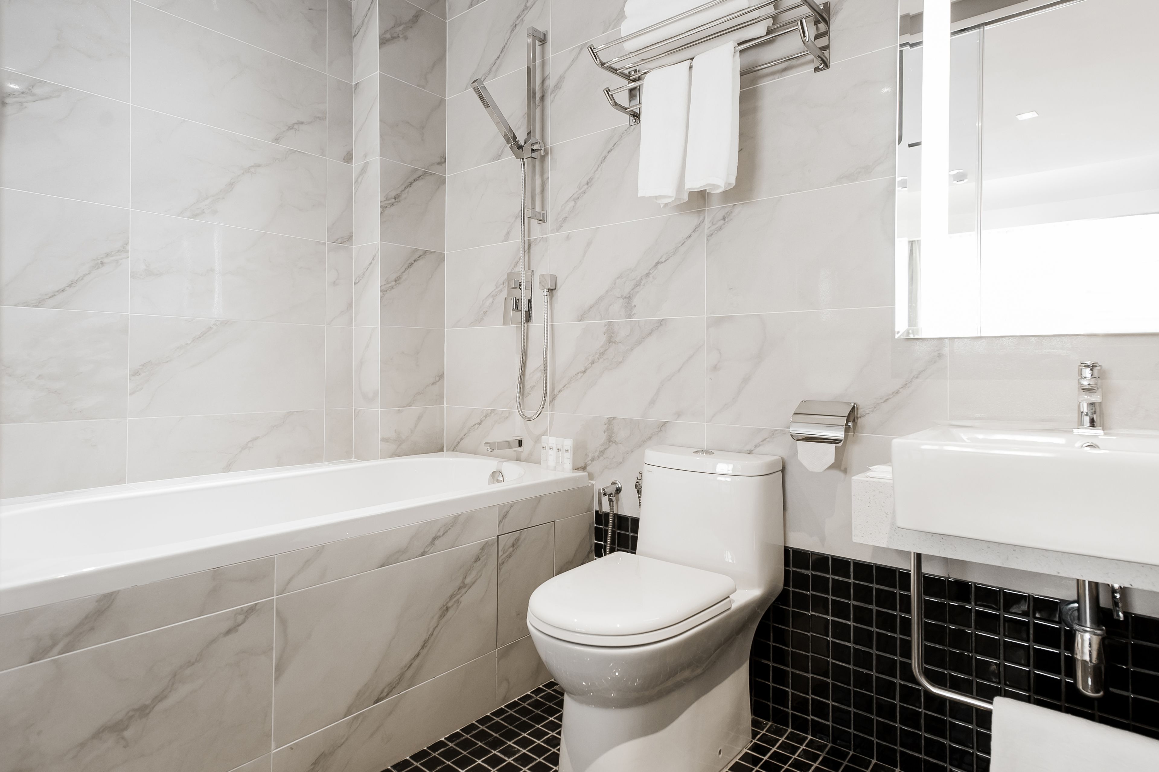 free toiletries, slippers, towels