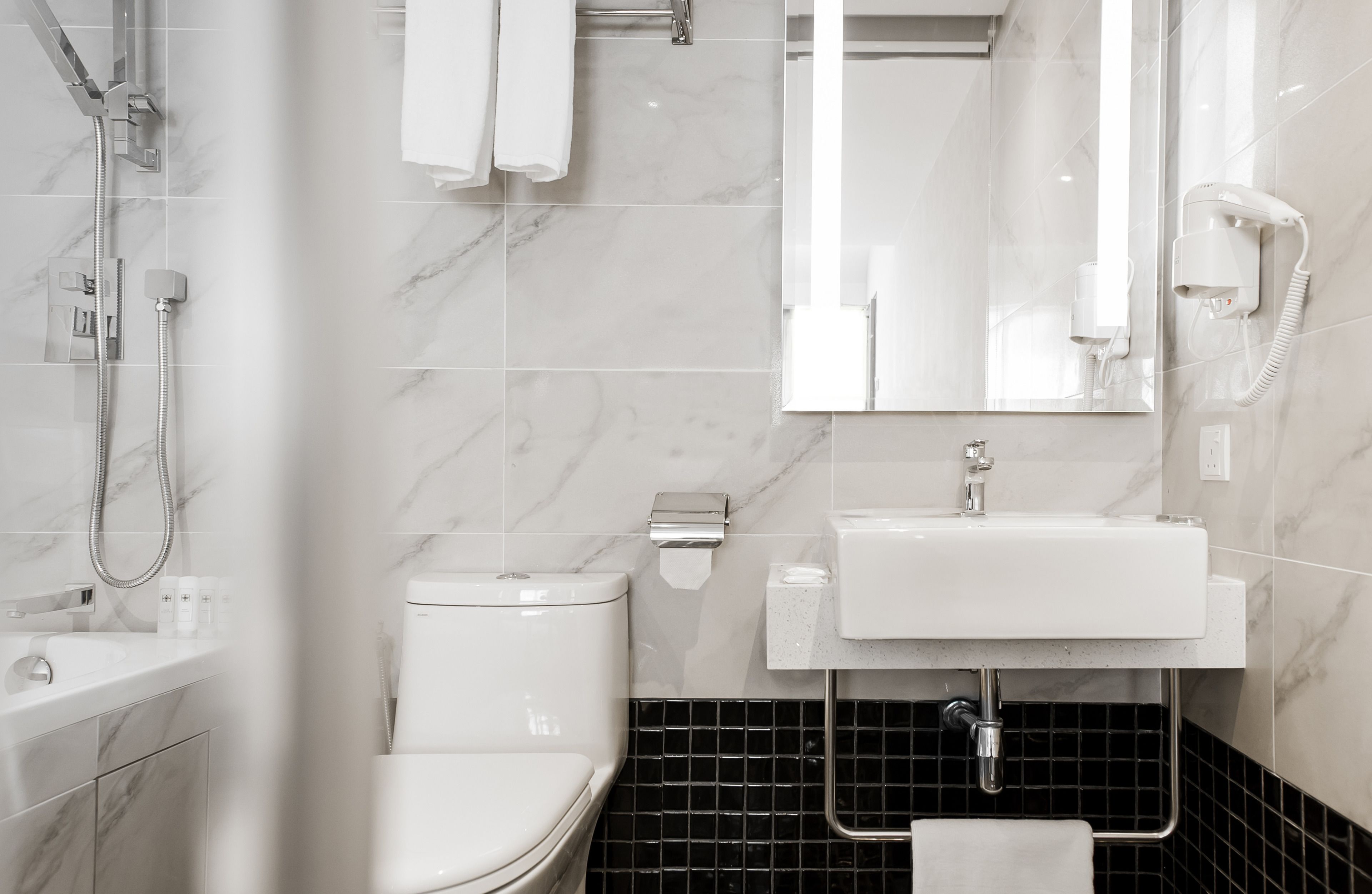 free toiletries, slippers, towels