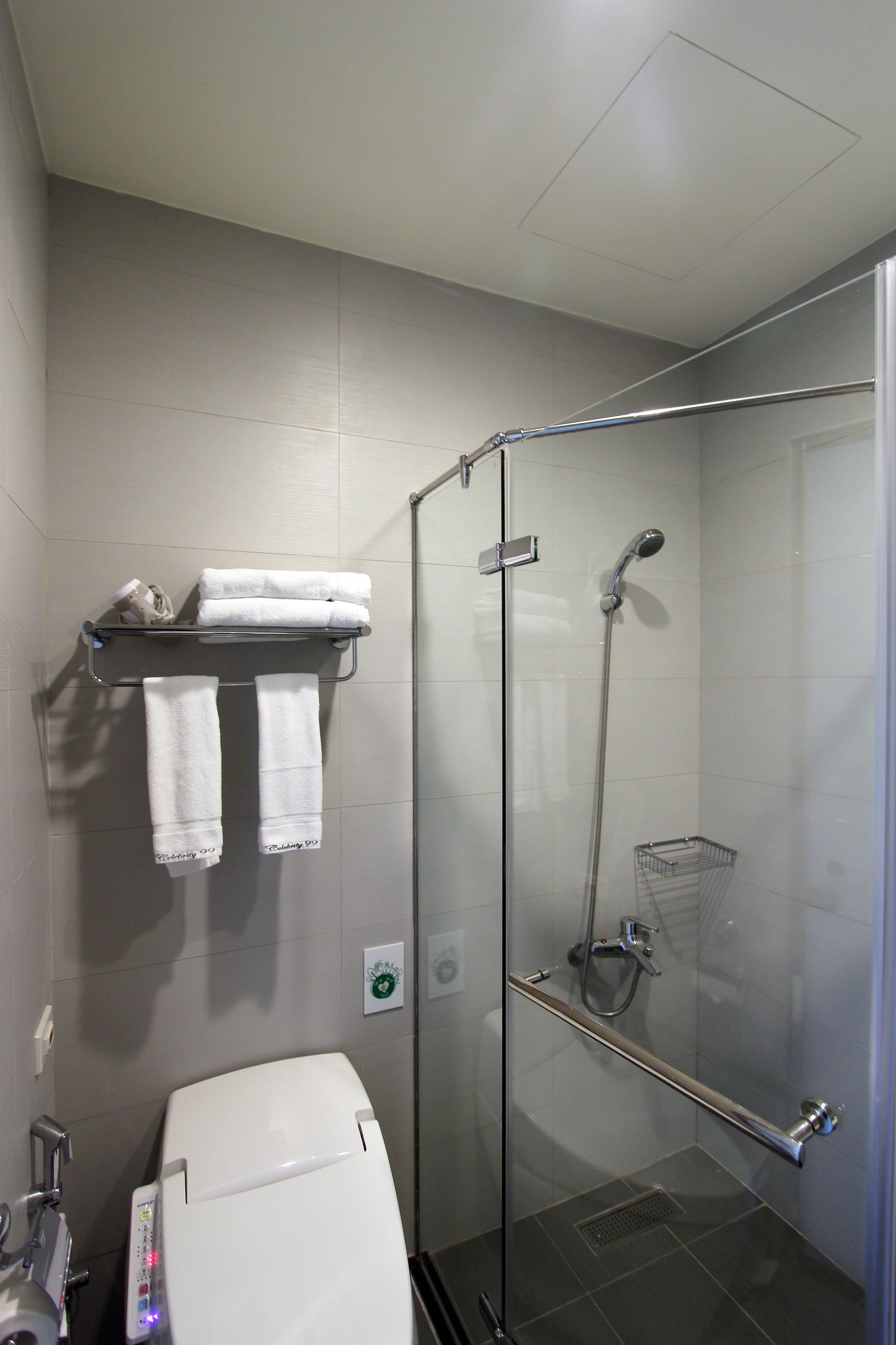 free toiletries, hair dryer, slippers, towels