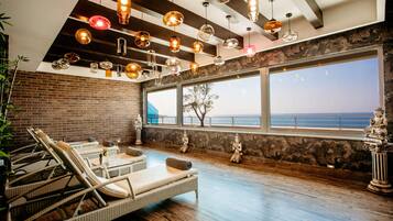 Outdoor pool, pool umbrellas, pool loungers