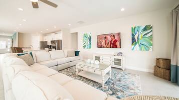 Elite House, Private Pool (9 Bedrooms Westside) | Living area | 50-inch flat-screen TV with cable channels, TV