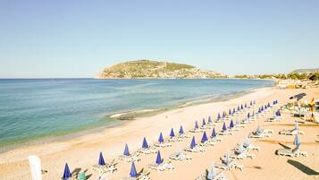 Private beach nearby, sun loungers, beach umbrellas, beach bar