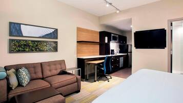 1 bedroom, desk, laptop workspace, iron/ironing board