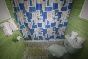 Shower, free toiletries, towels