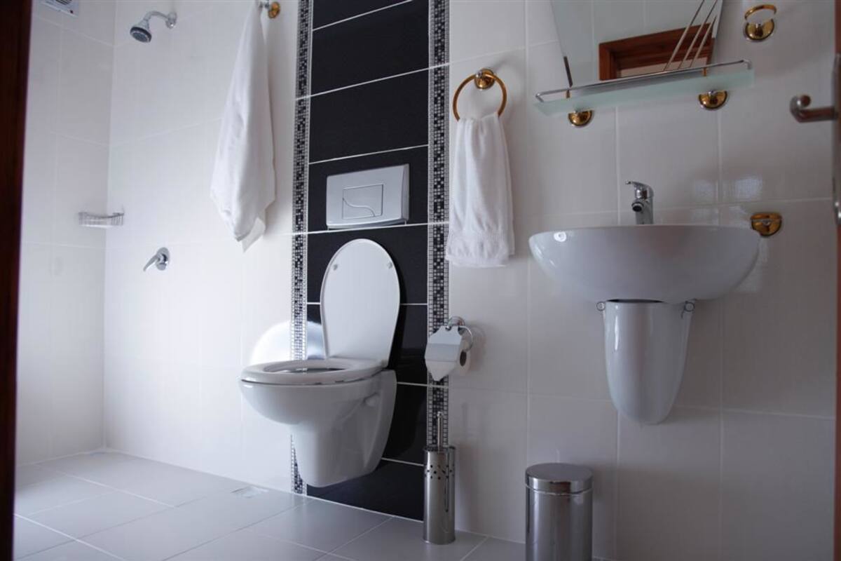 shower, hair dryer, slippers