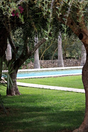 Außenpool, Sonnenschirme, Liegestühle