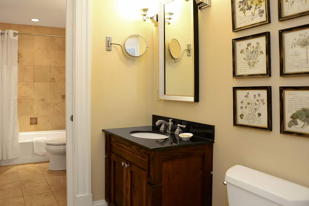 combined shower/bathtub, hydromassage showerhead, free toiletries