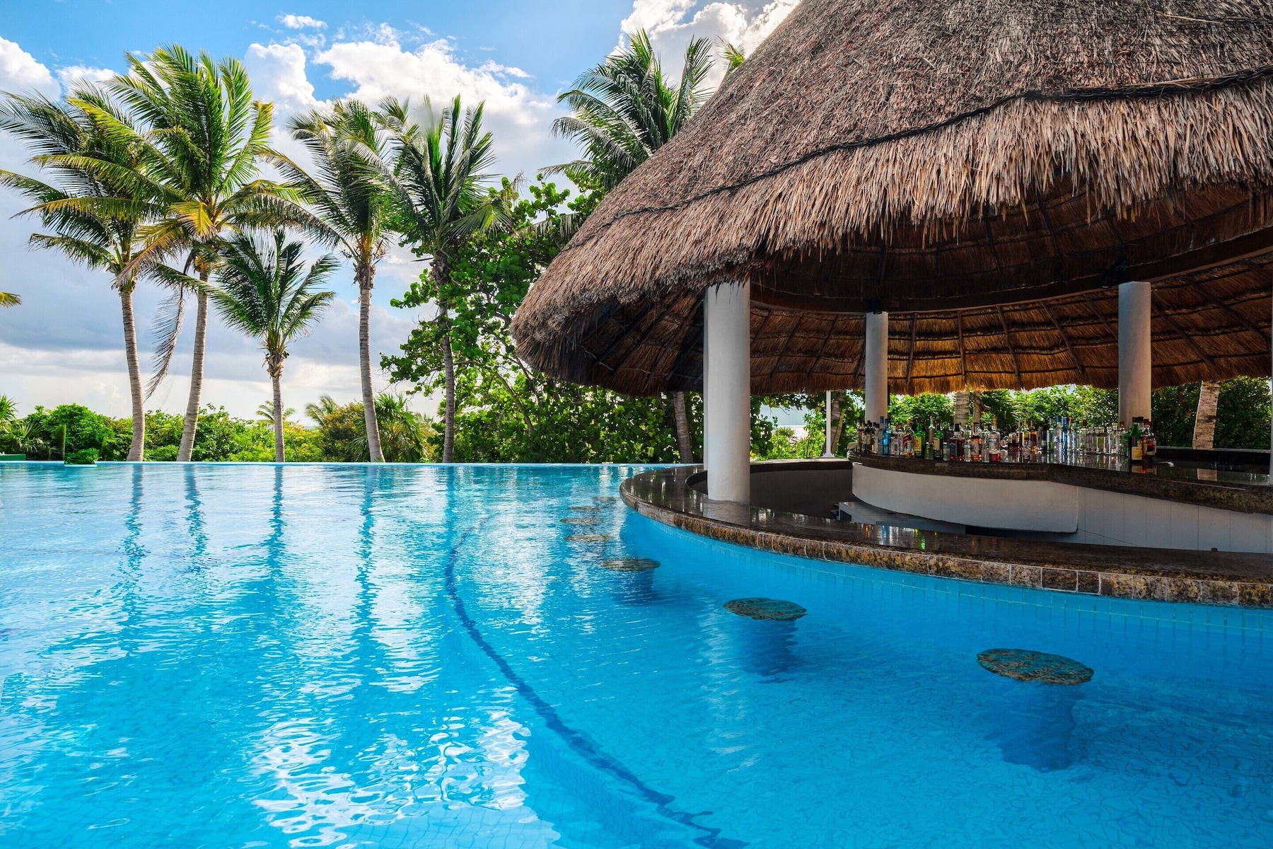 9 bares o lounges, 5 bares en la alberca, bar en la playa