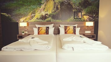 Hypo-allergenic bedding, desk, laptop workspace, soundproofing