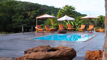 Outdoor pool, pool umbrellas