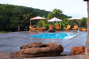 Outdoor pool, pool umbrellas