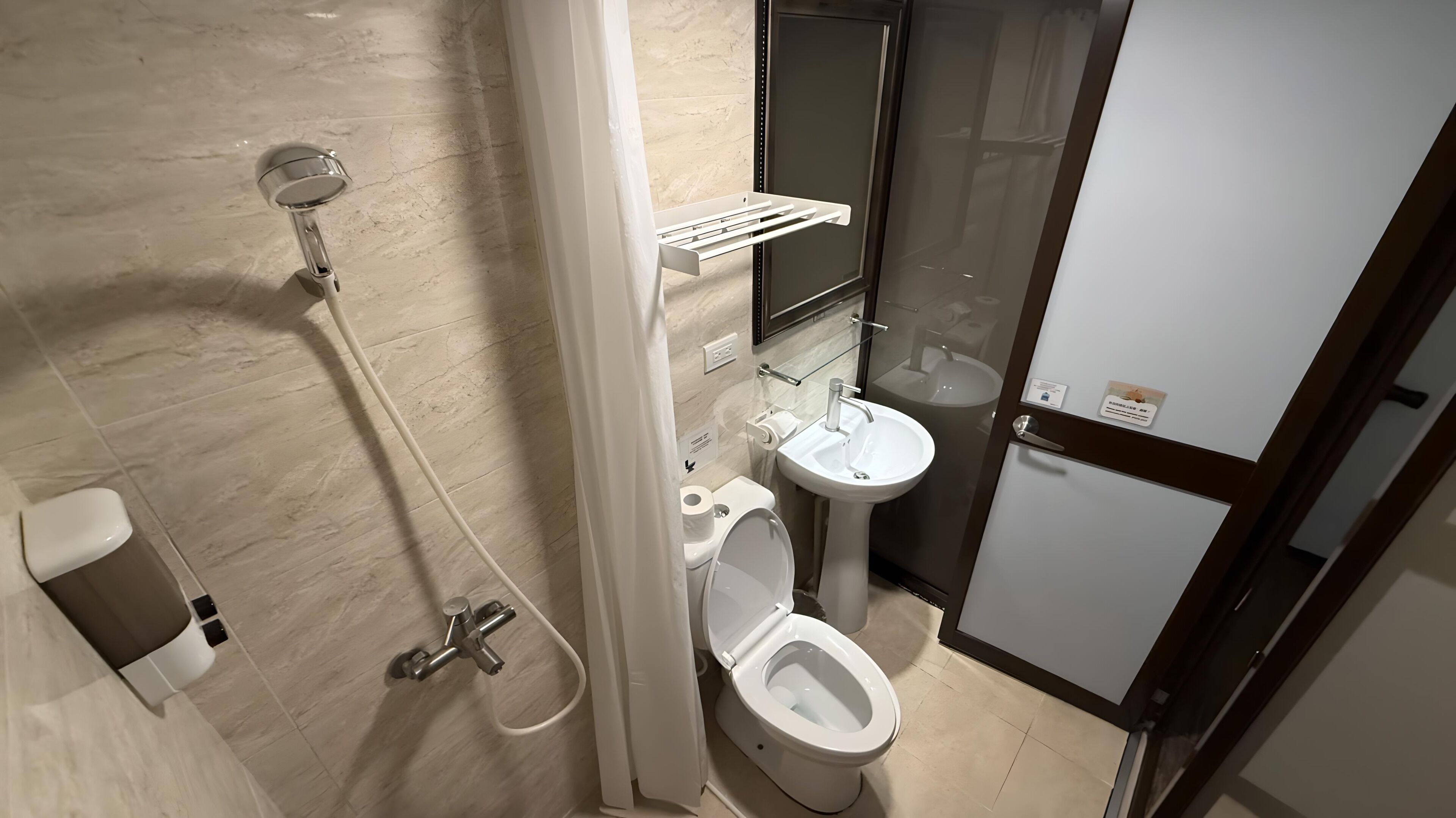 double room, 1 double bed, private bathroom (partially no window) | bathroom | shower, hair dryer, towels, toilet paper