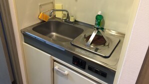 Kjøleskap, mikrobølgeovn, kokeplater og vannkoker