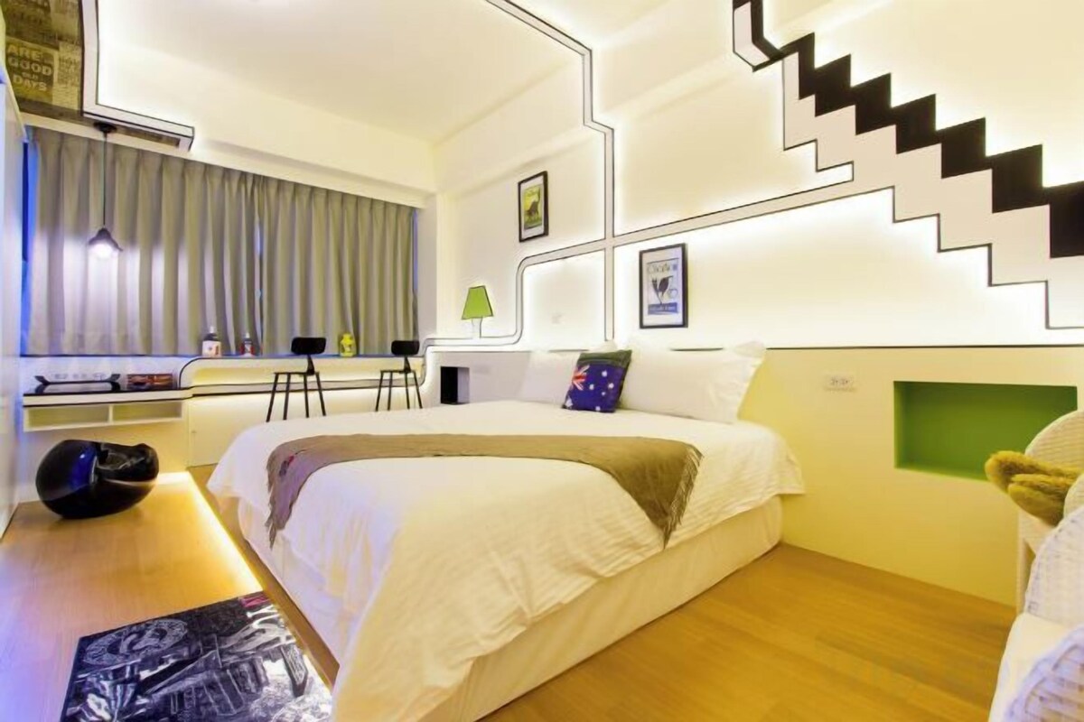 Premium bedding, down comforters, blackout drapes, soundproofing