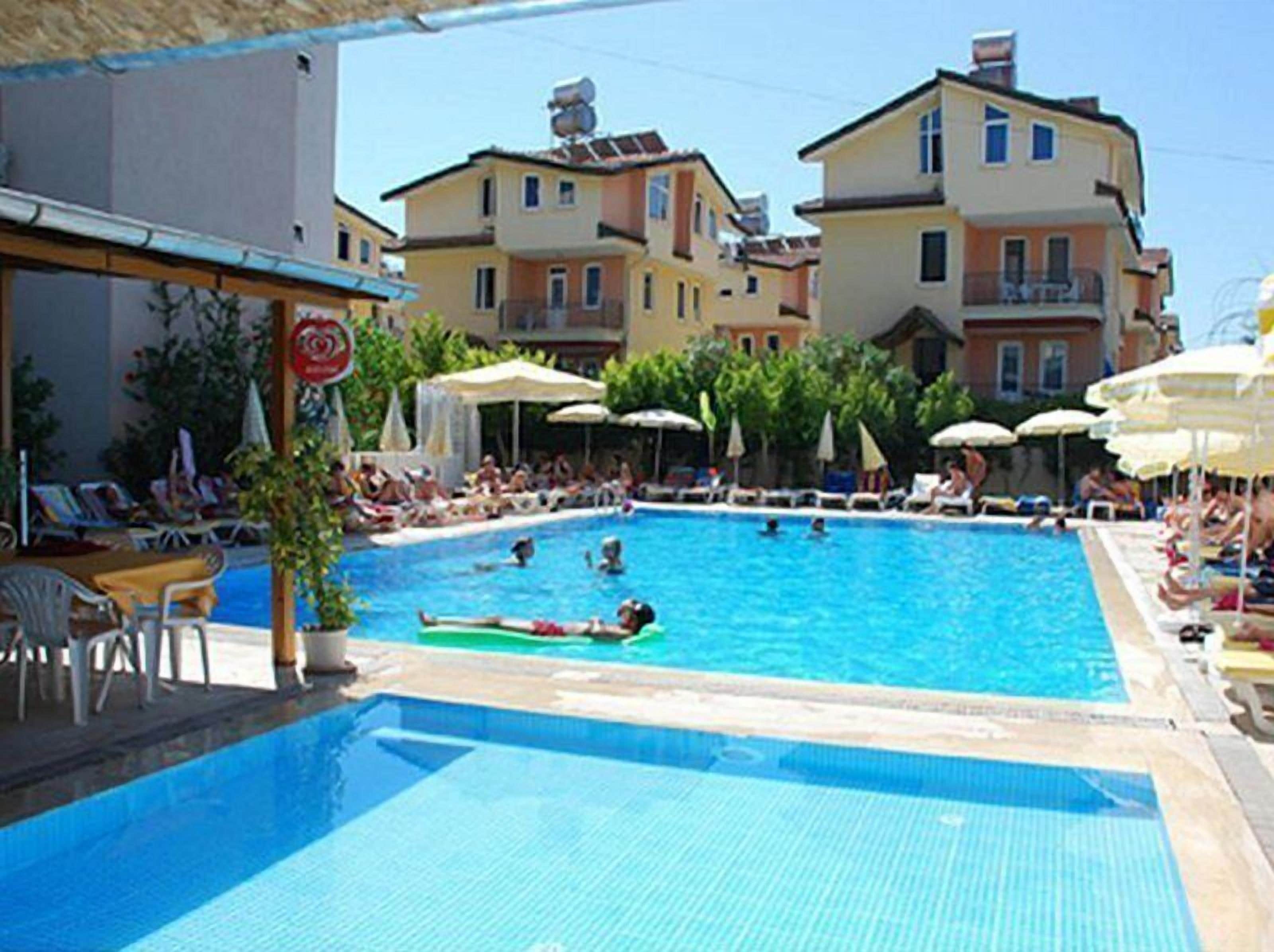 Outdoor pool, pool umbrellas, pool loungers