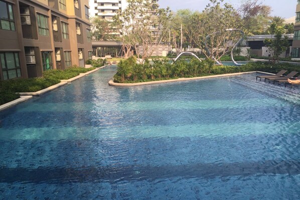 Outdoor pool, pool loungers