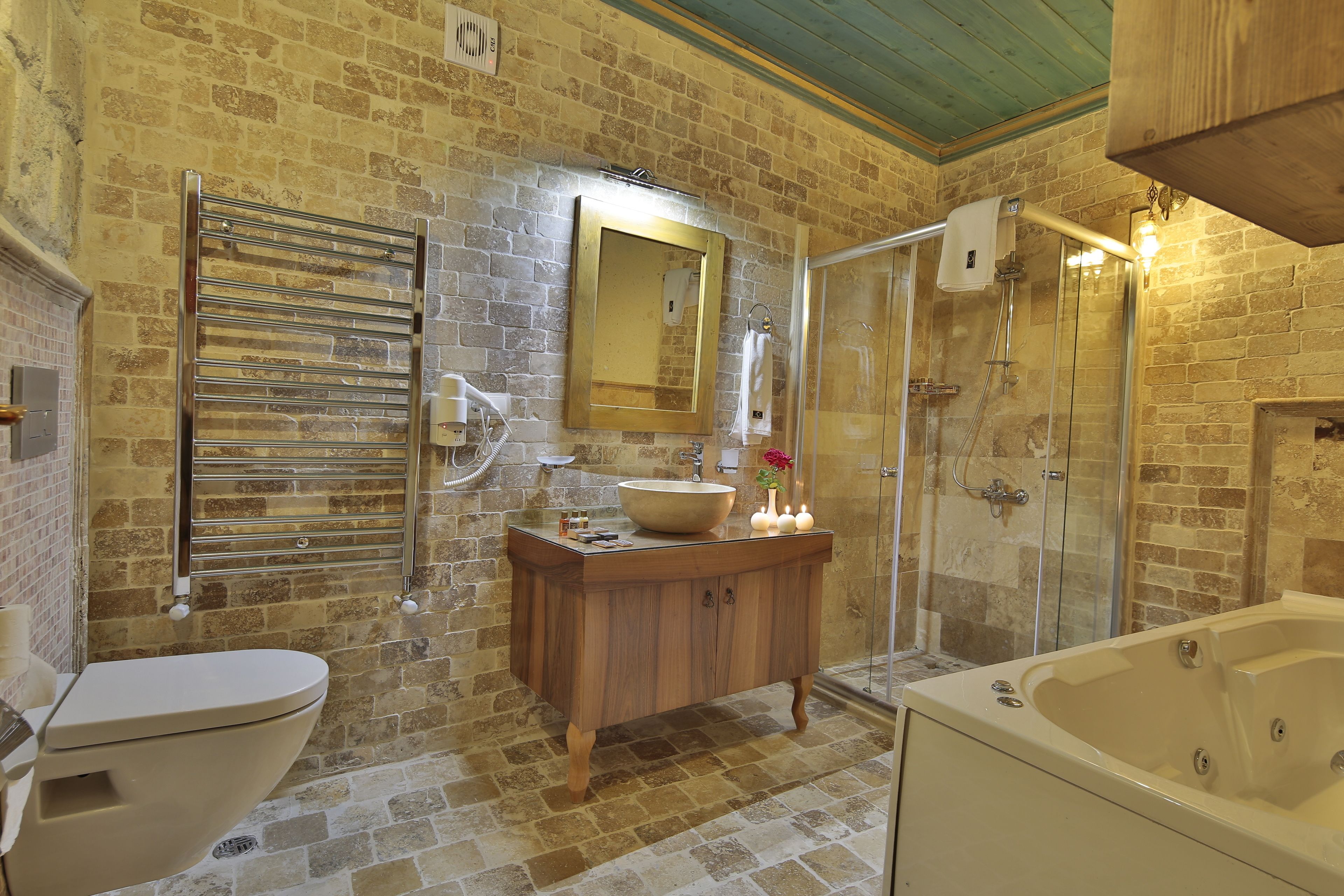 free toiletries, hair dryer, slippers, towels