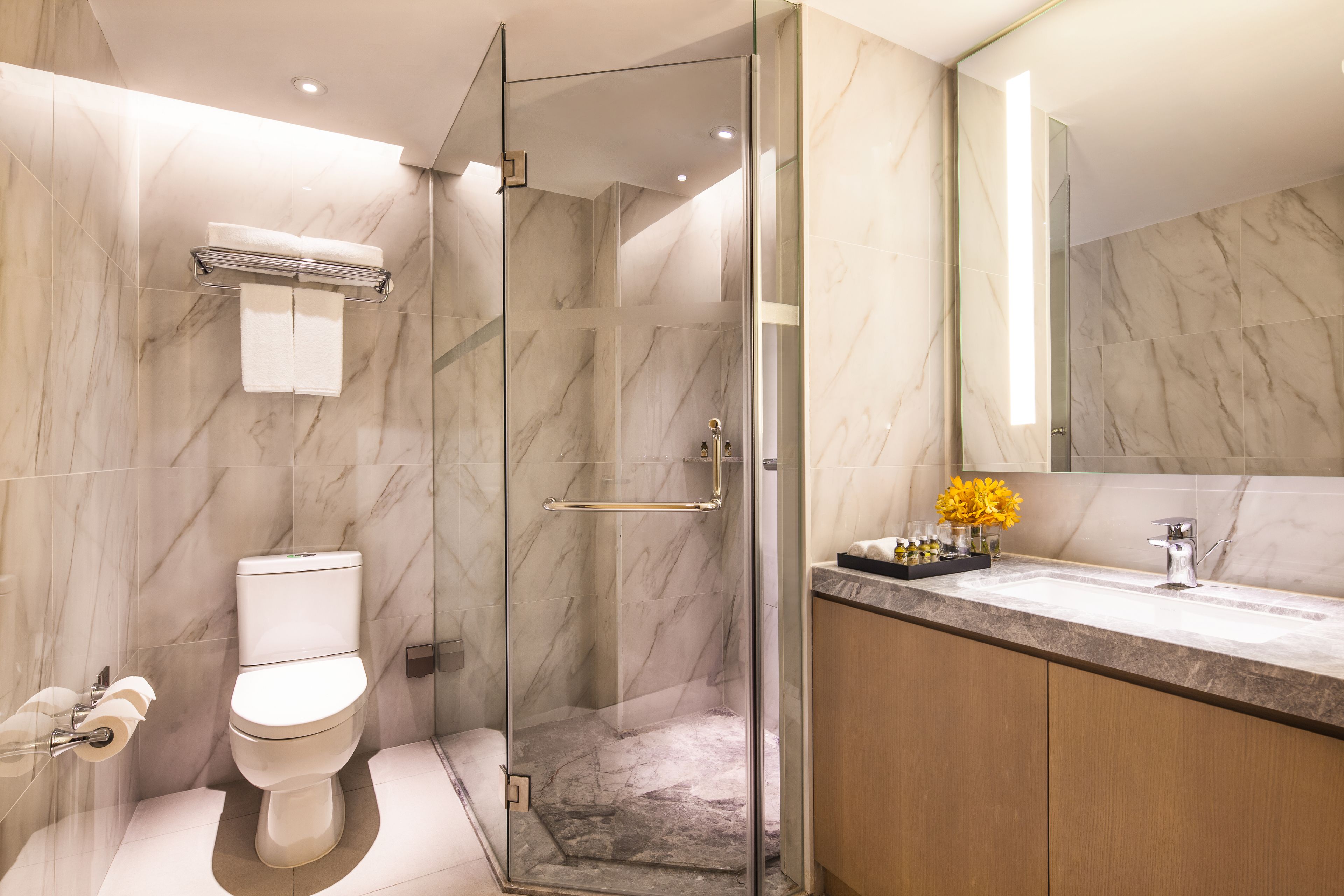 free toiletries, hair dryer, bathrobes, slippers