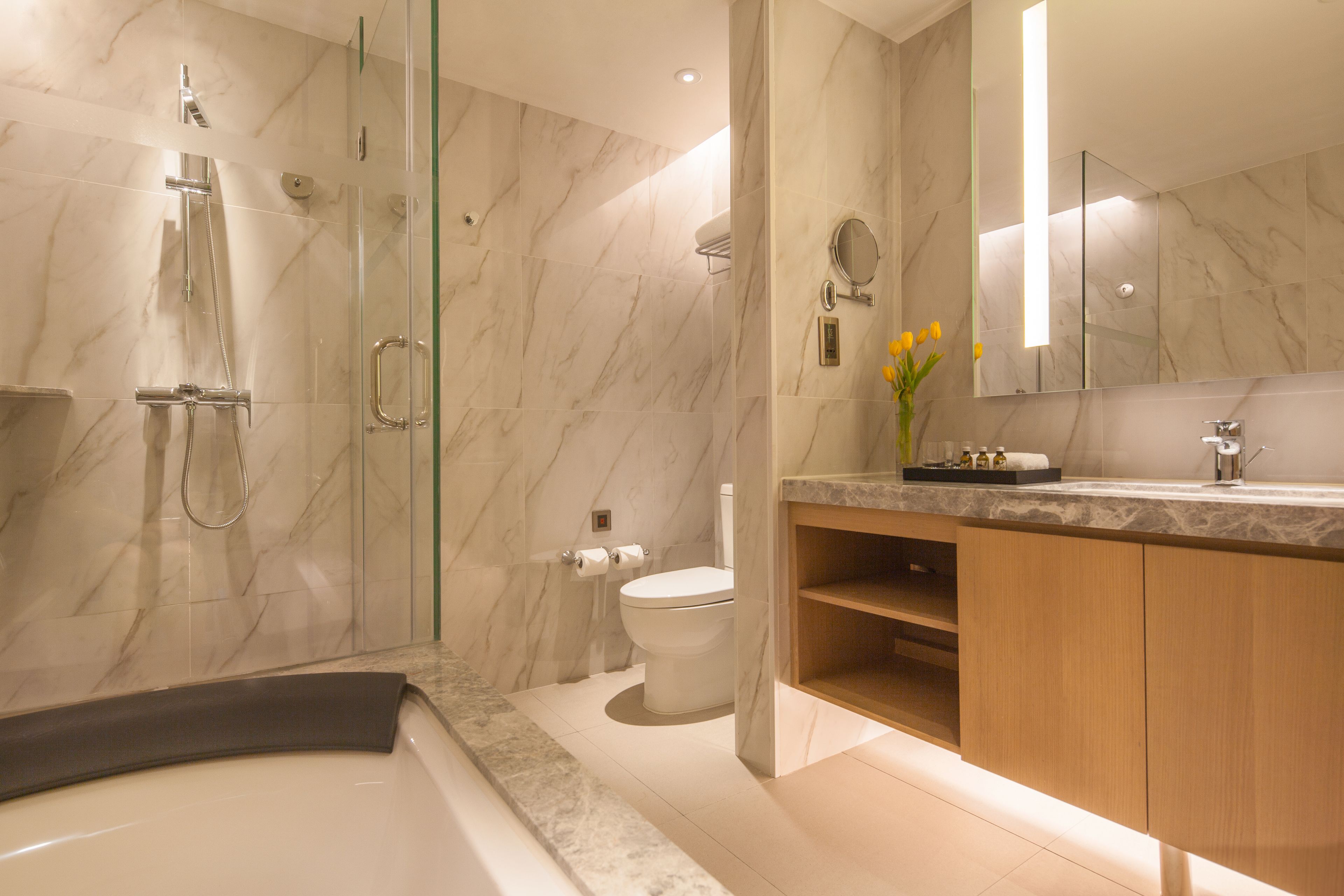 free toiletries, hair dryer, bathrobes, slippers