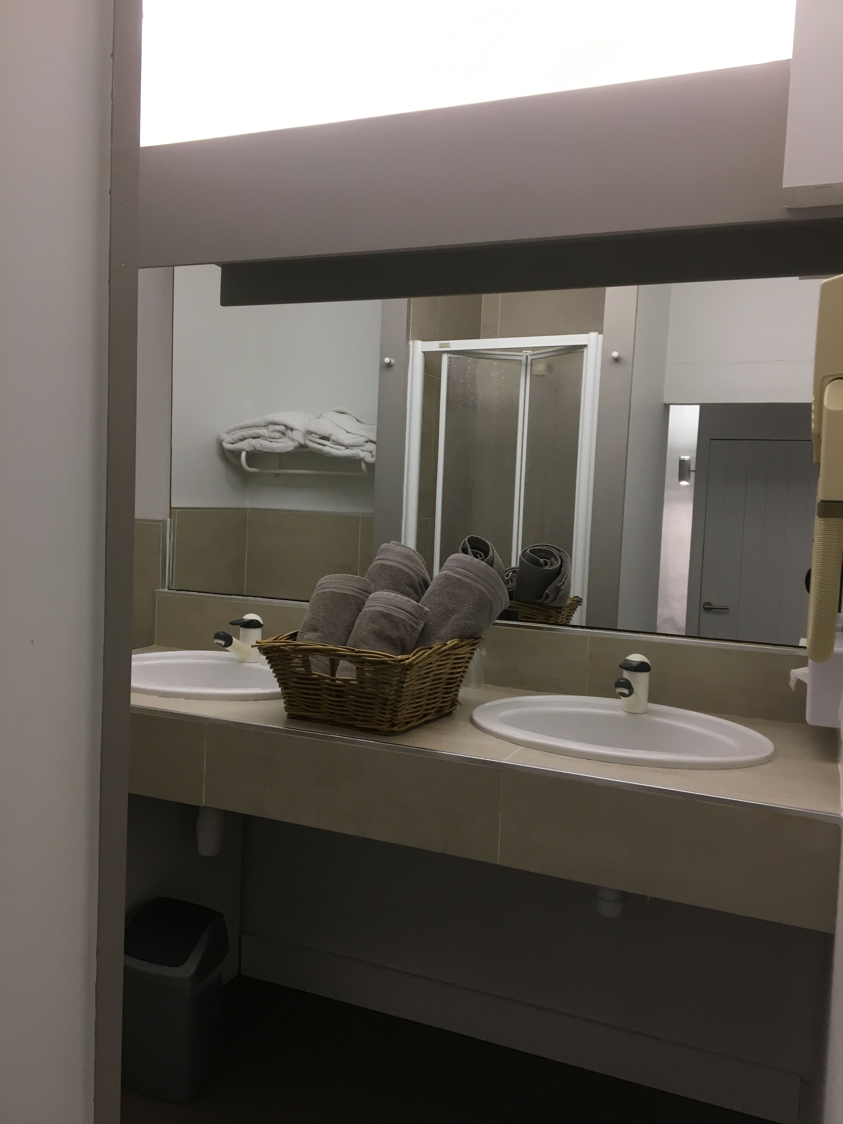 free toiletries, hair dryer, towels