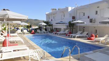 Seasonal outdoor pool, open 8 AM to 8 PM, sun loungers