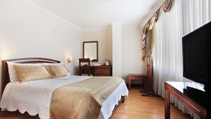 A hotel room with a bed, a television, a desk, and a chair. - Hotel Fernando Plaza (San Juan de Pasto)