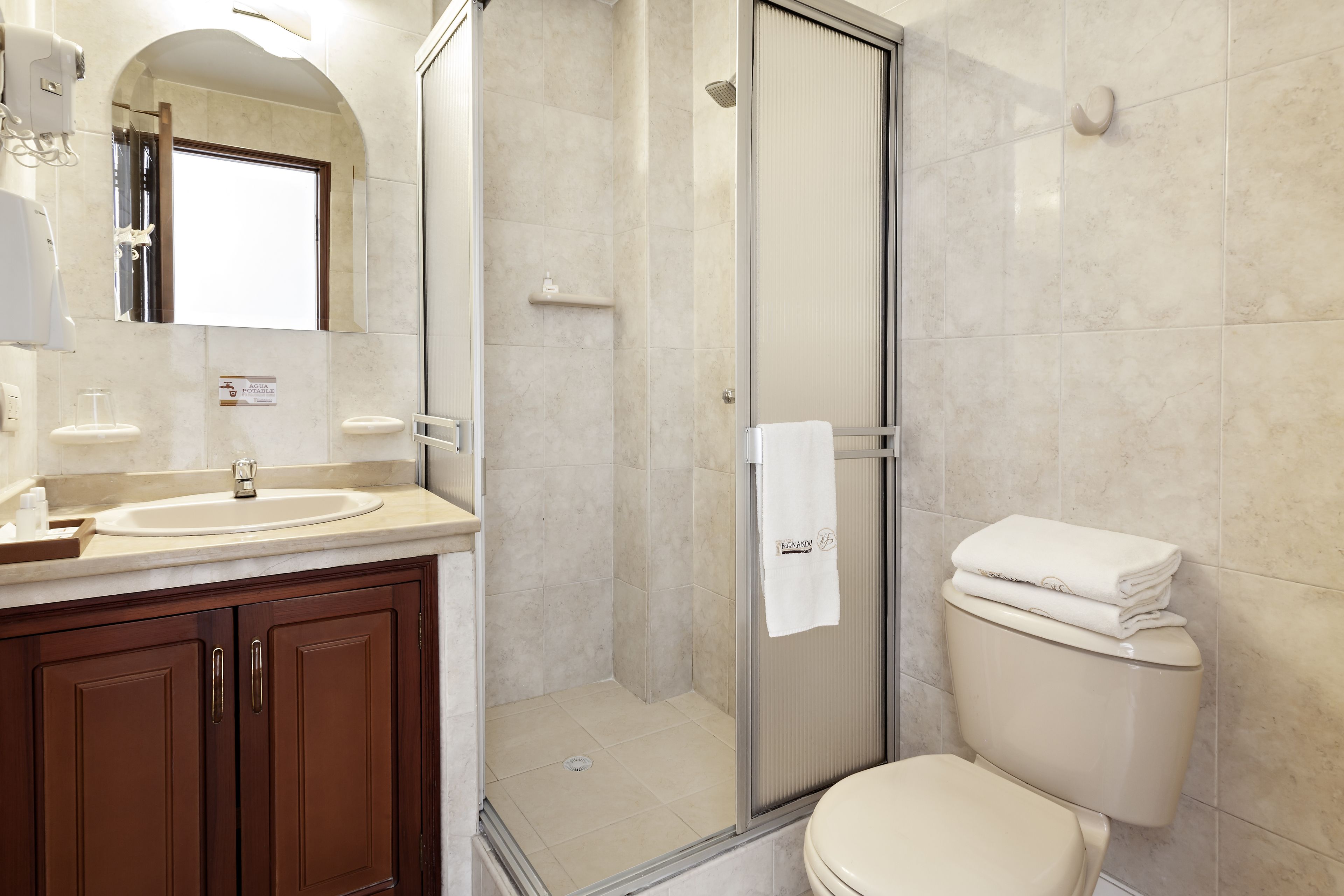 shower, free toiletries, hair dryer, towels