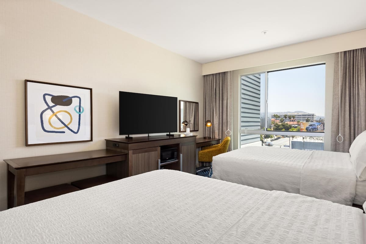 Room, 2 Queen Beds, Accessible, Non Smoking | In-room safe, desk, laptop workspace, iron/ironing board