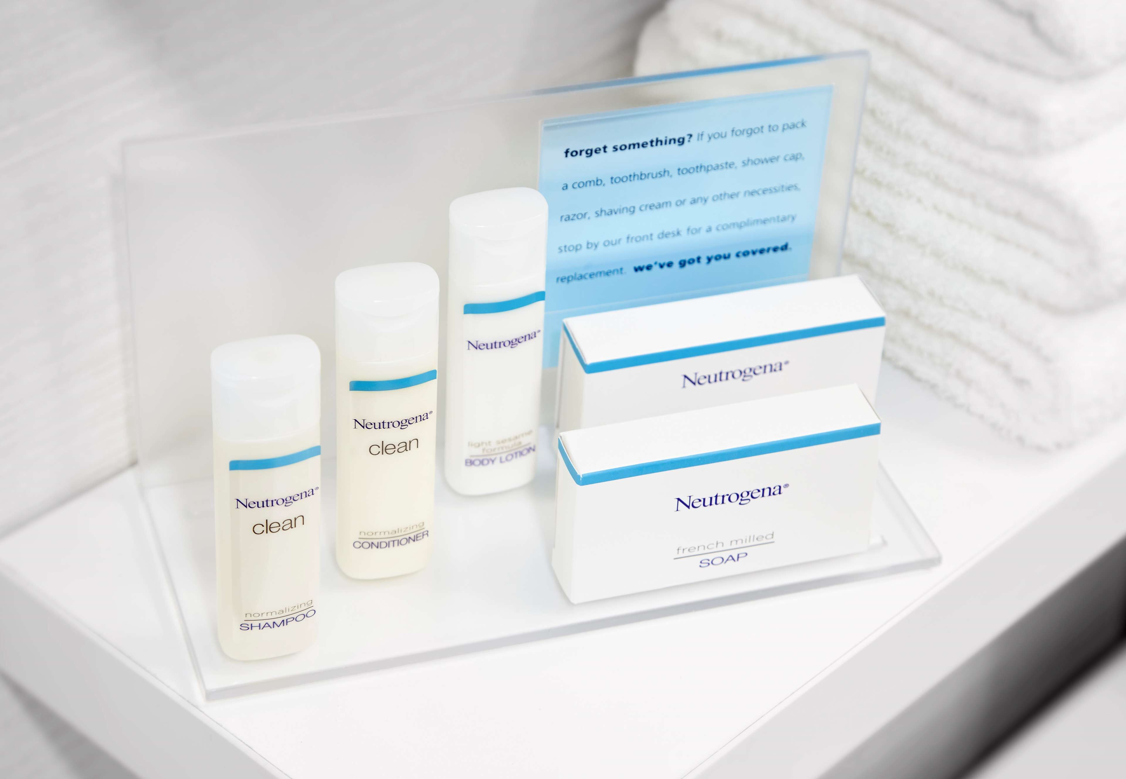 free toiletries, hair dryer, towels