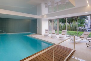Indoor pool, open 8:00 AM to 9:00 PM, sun loungers