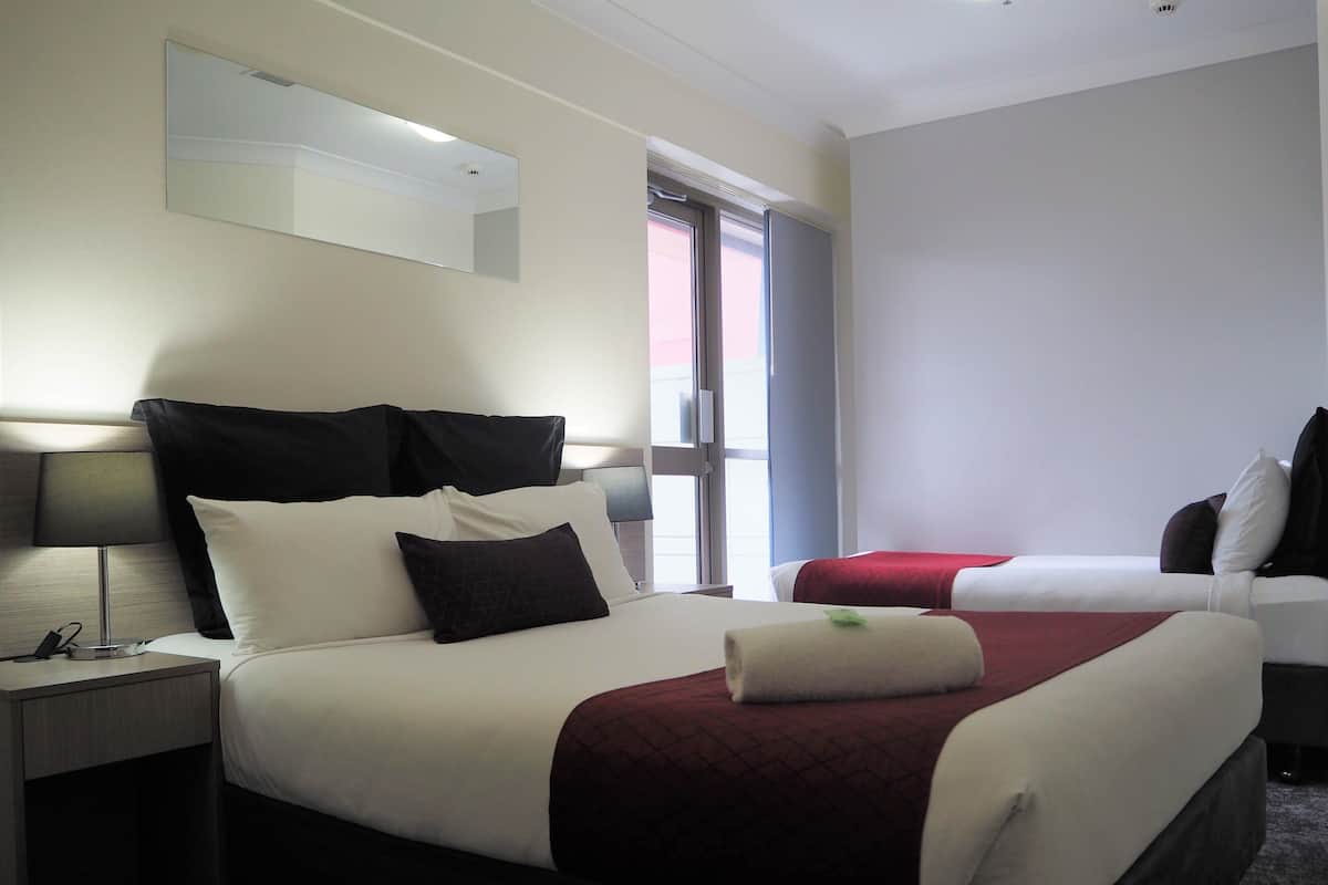 Queen + Single Bed Terrace | Down comforters, in-room safe, blackout drapes, iron/ironing board