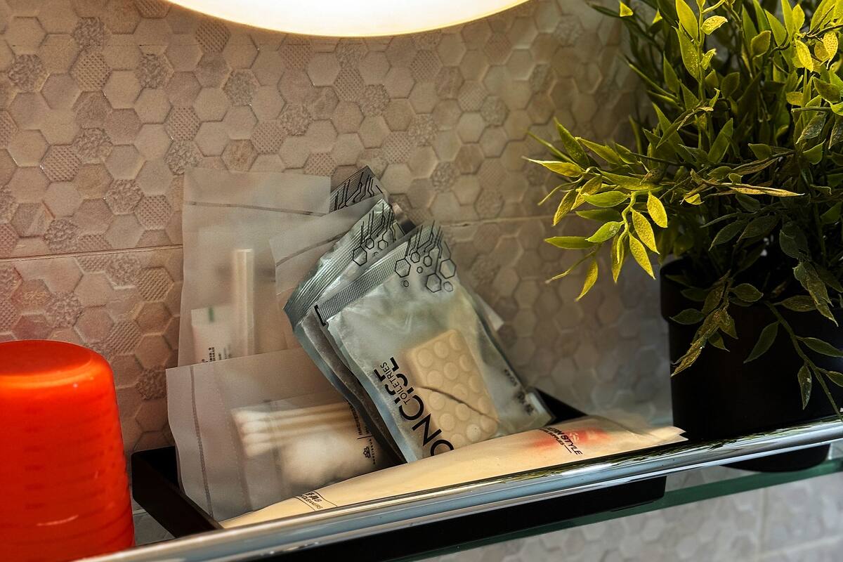 shower, rainfall showerhead, free toiletries, hair dryer