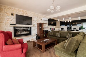Luxury Villa | Living room | Flat-screen TV, fireplace - Orient Villas (Zakynthos)