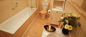 Ensemble douche/baignoire, sèche-cheveux, serviettes fournies