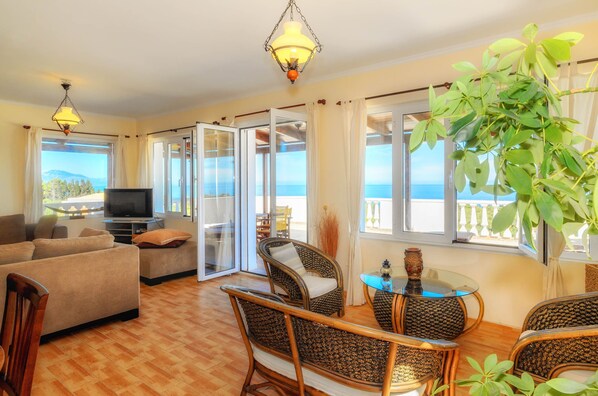 Apartment, 3 Bedrooms, Sea View | Living area | TV - Parys Villas (Zakynthos)