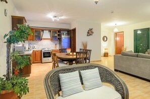 Apartment, 3 Bedrooms, Sea View | Living area | 20-inch TV with cable channels