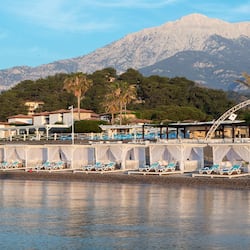 Private beach, sun loungers, beach umbrellas