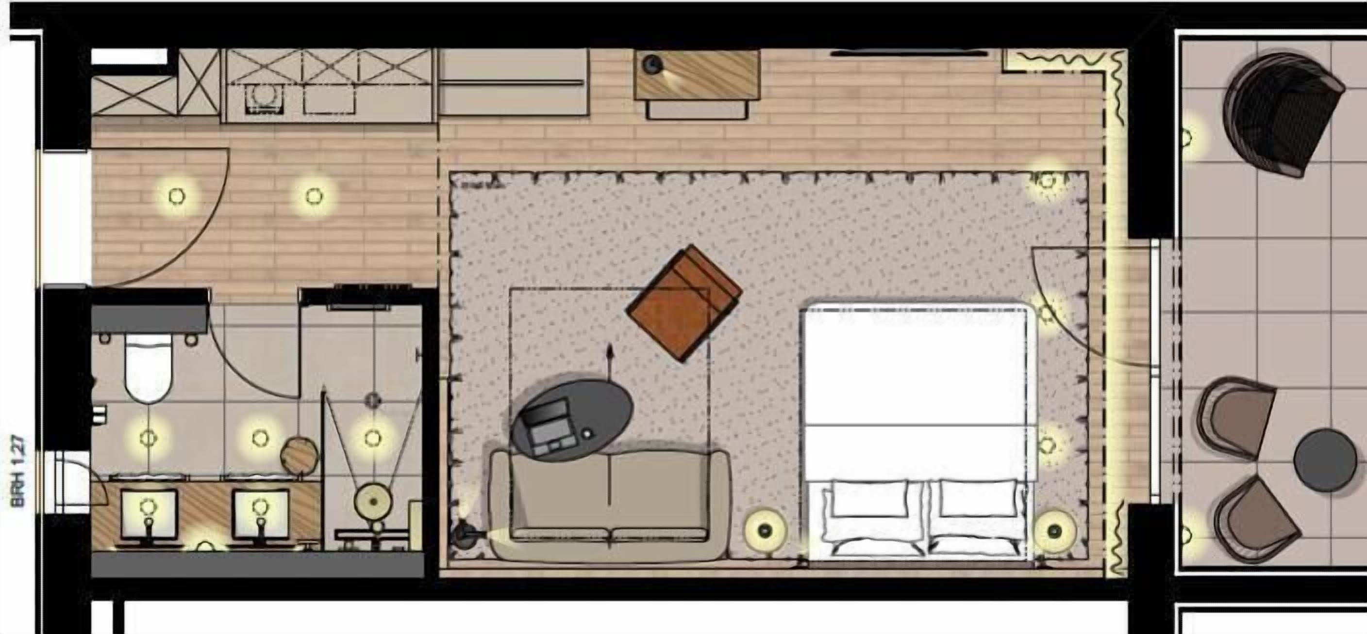 Habitación exclusiva doble, 1 cama de matrimonio grande, Aire acondicionado, vistas al jardín | Zona de estar | Una televisión de pantalla plana
