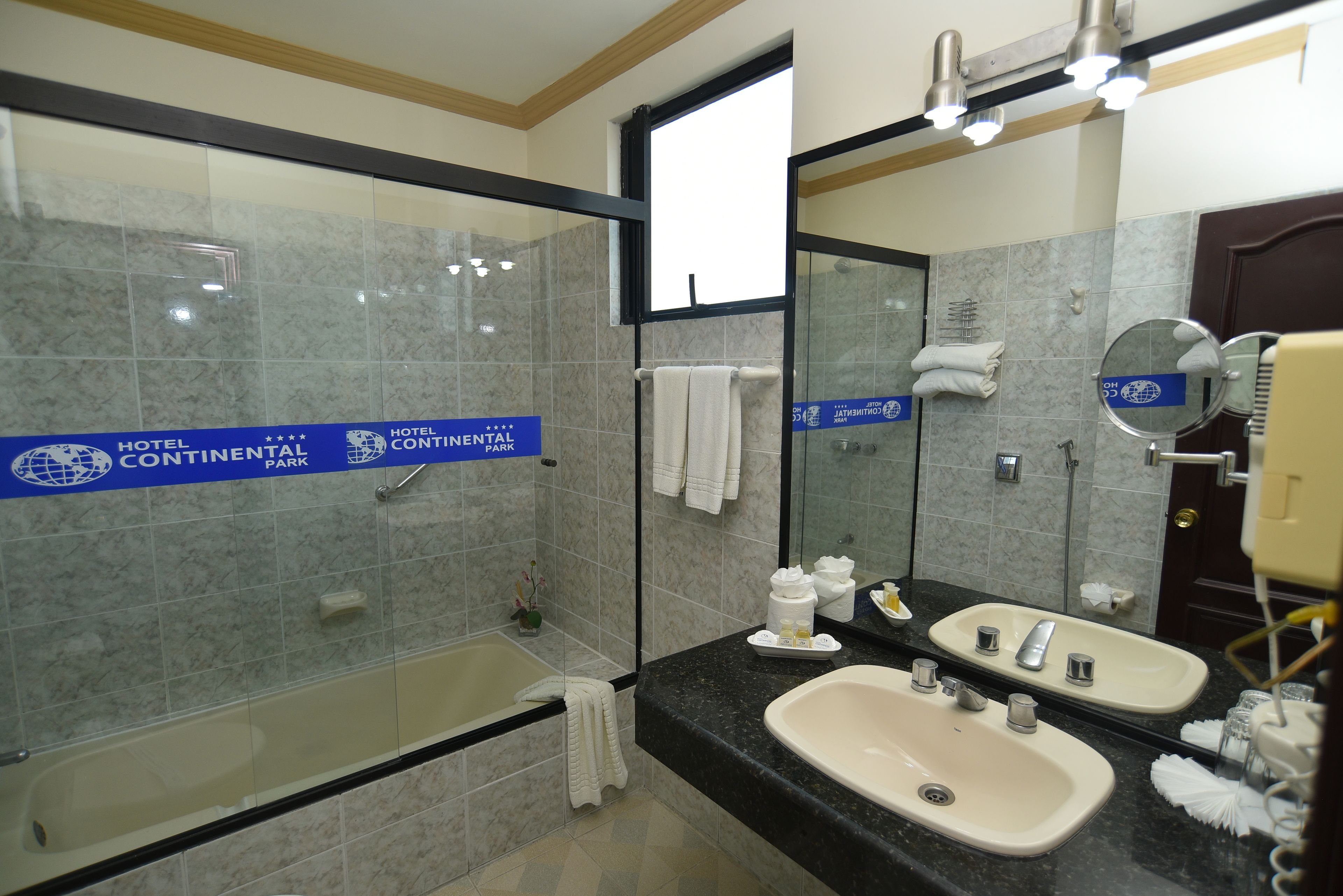 suite | bathroom | shower, hair dryer, towels