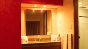 A bathroom with a sink, mirror, and towel rack. - Hotel Montreal (Mexico City)