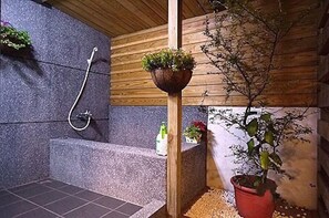Quad Room, Japanese Style | Bathroom | Shower, free toiletries, slippers, towels