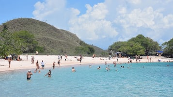 On the beach, white sand, free beach shuttle, fishing