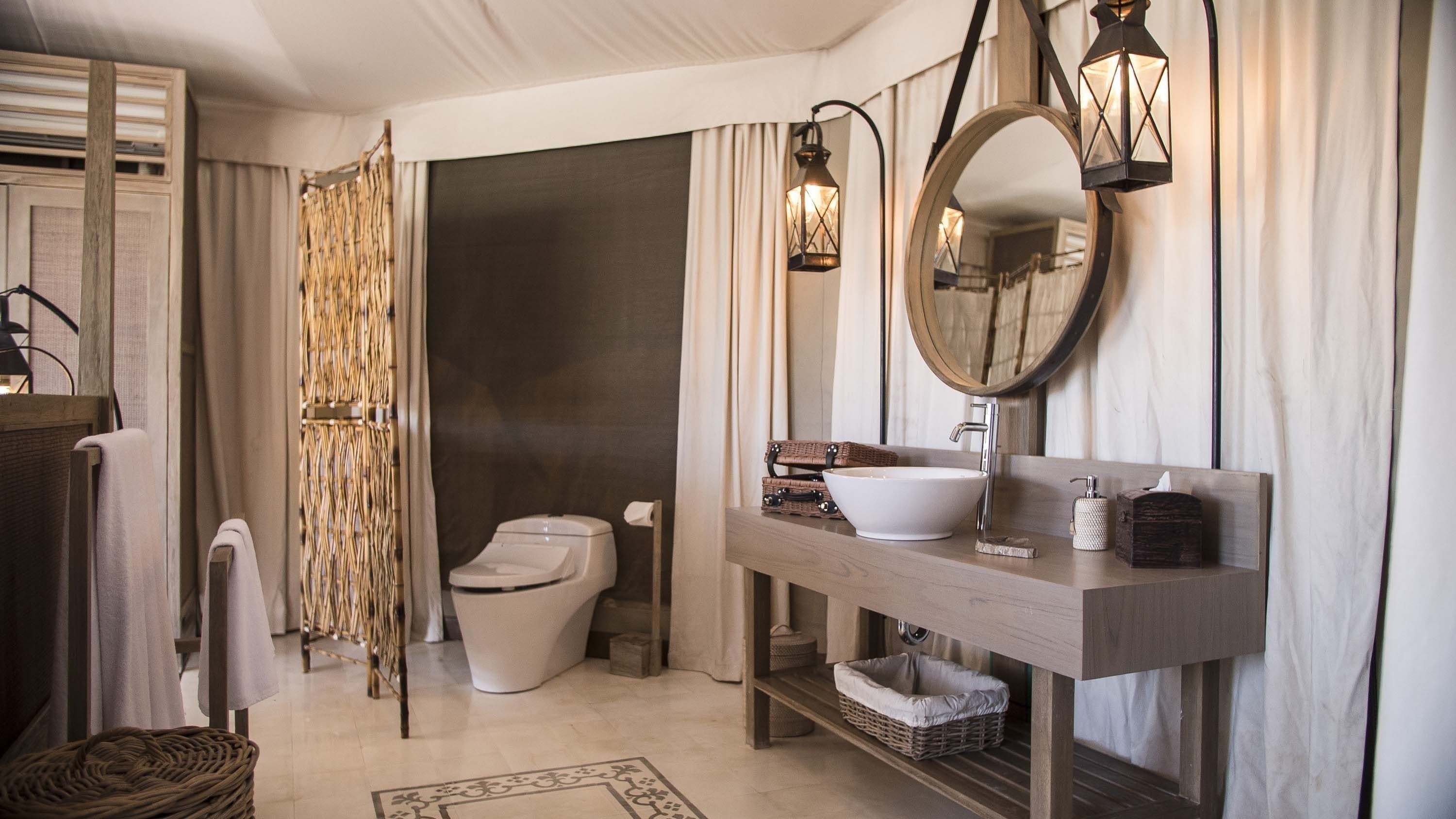 beach camp tent | bathroom | shower, rainfall showerhead, free toiletries, hair dryer