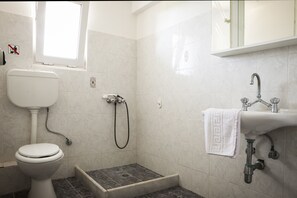 Shower, free toiletries, hair dryer