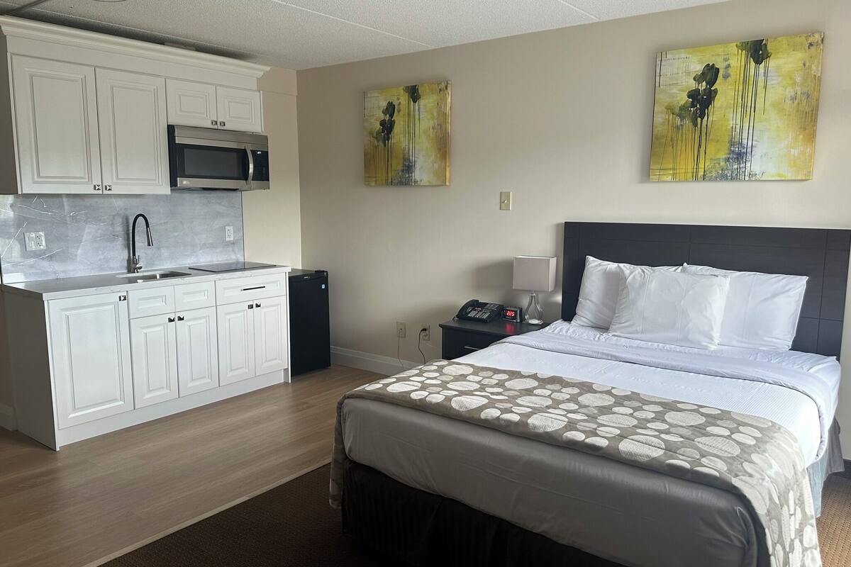 premium bedding, desk, blackout curtains, free wifi