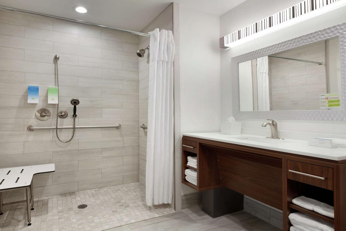 suite, 1 king bed, accessible (mobility & hearing, roll-in shower) | bathroom shower