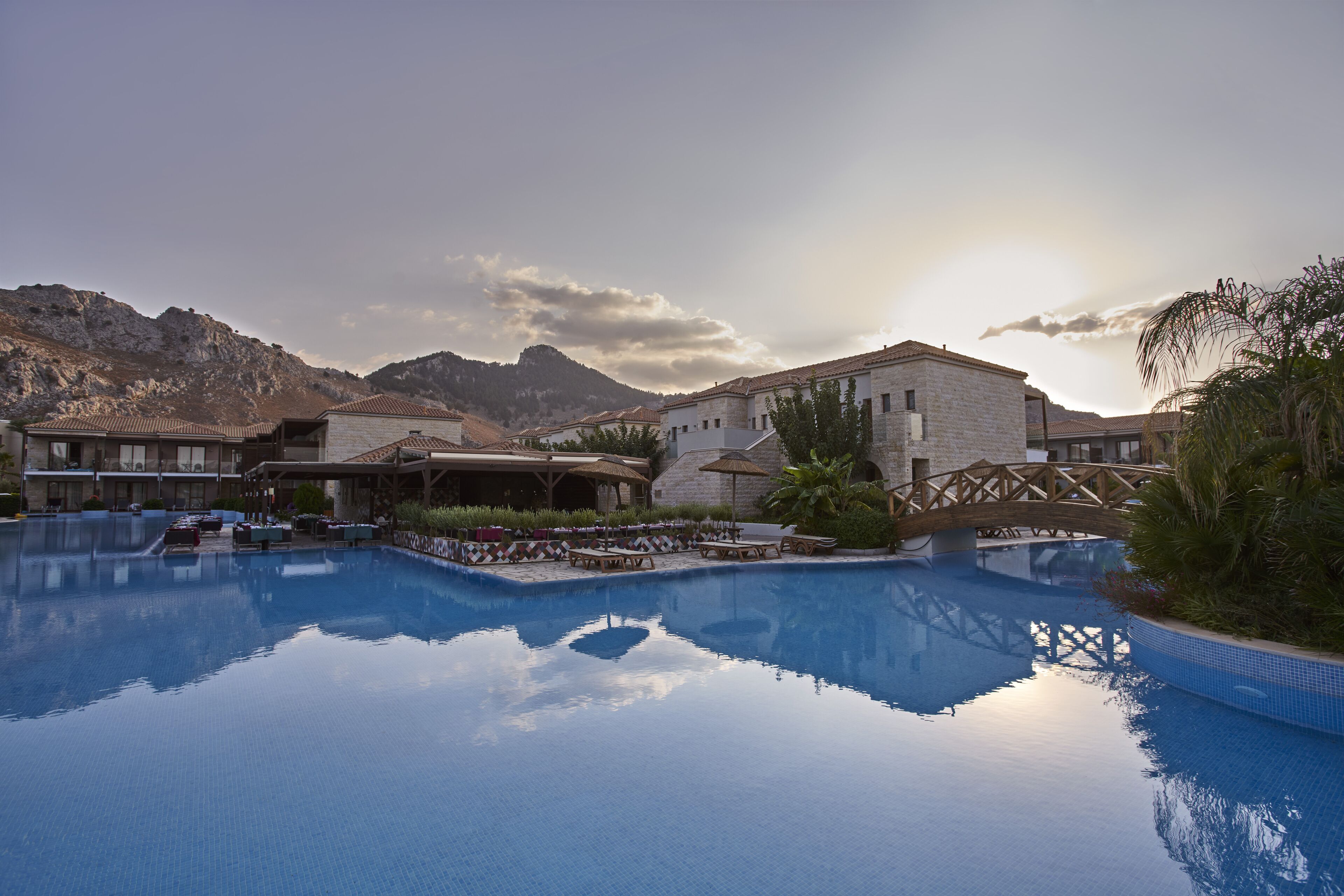 Outdoor pool, pool umbrellas, pool loungers